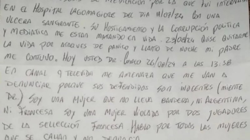 La carta de la denunciante de los rugbiers franceses